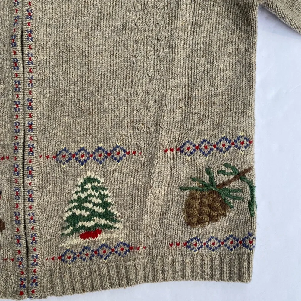 Talbots Vintage Lambswool Zip Front Christmas Sweater Cardigan - Picture 6 of 8
